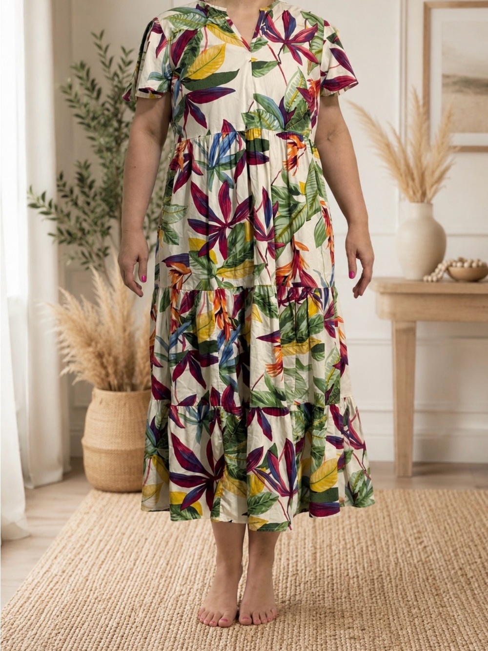 Chico's Tropical Floral Maxi Dress beach vacation sz 2p 12p 12